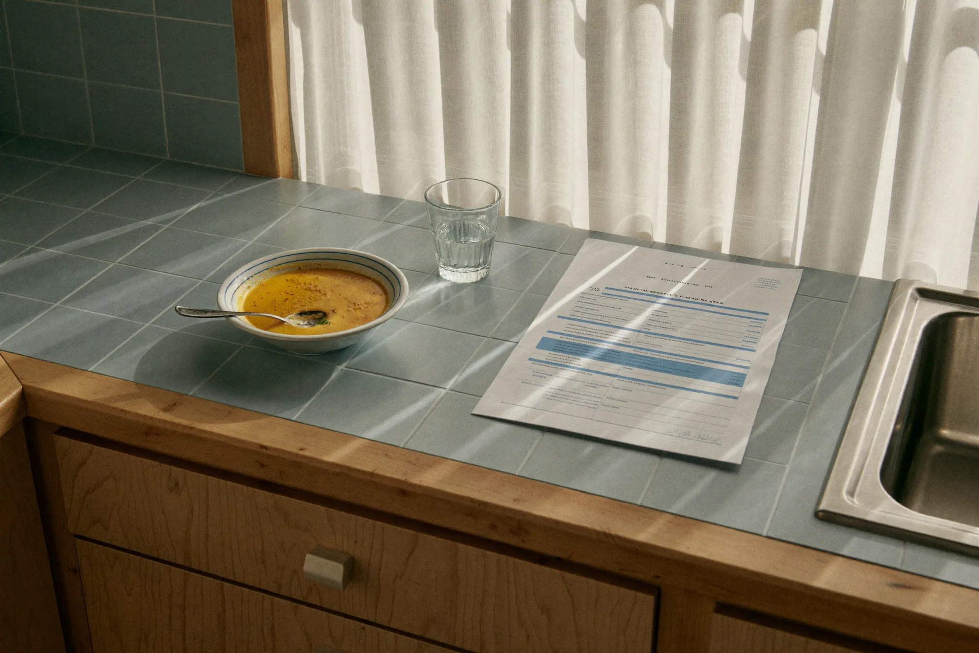Warm salt water rinse and soft foods laid out for post-extraction recovery