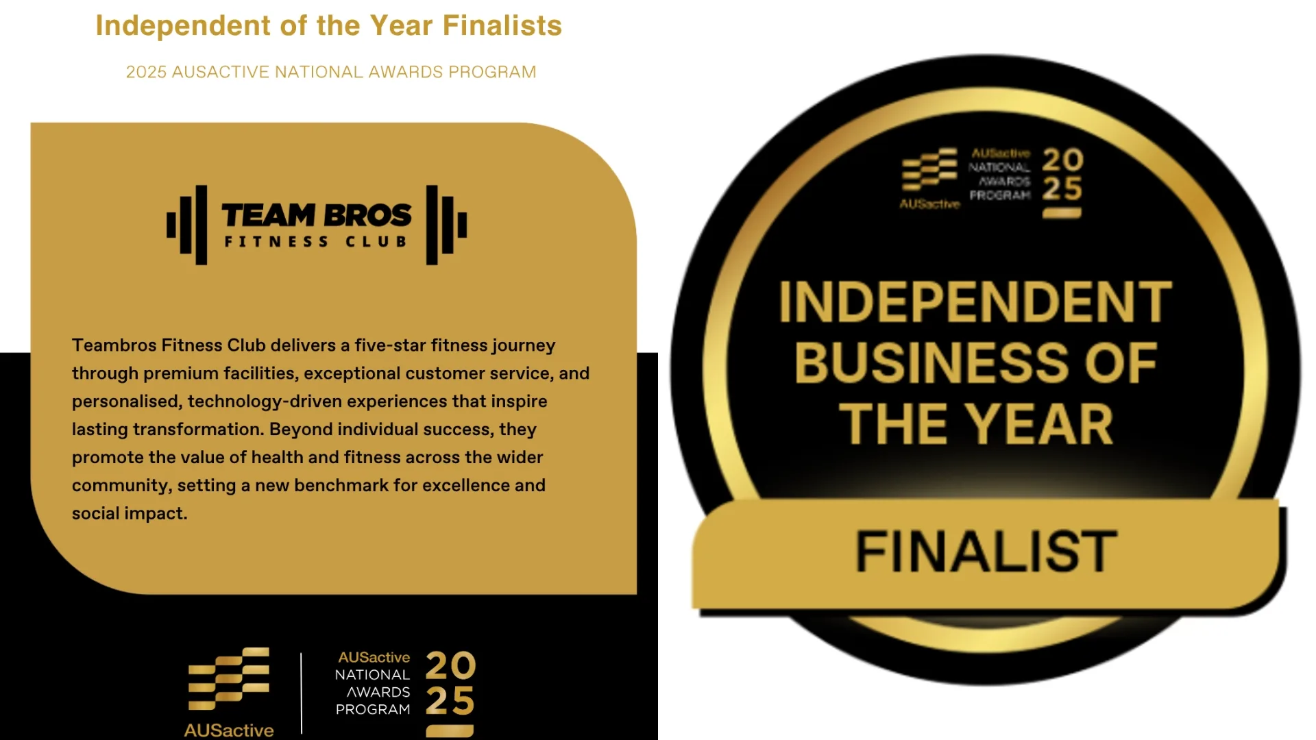 Teambros Fitness Club AUSactive Awards Finalist