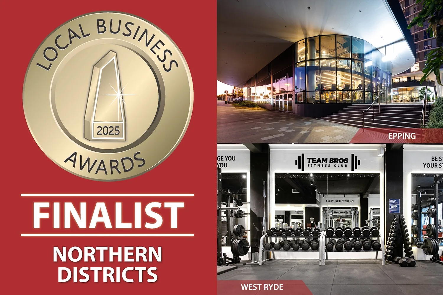 Local Business Awards 2025 finalist fitness certificate for Teambros West Ryde and Epping gym